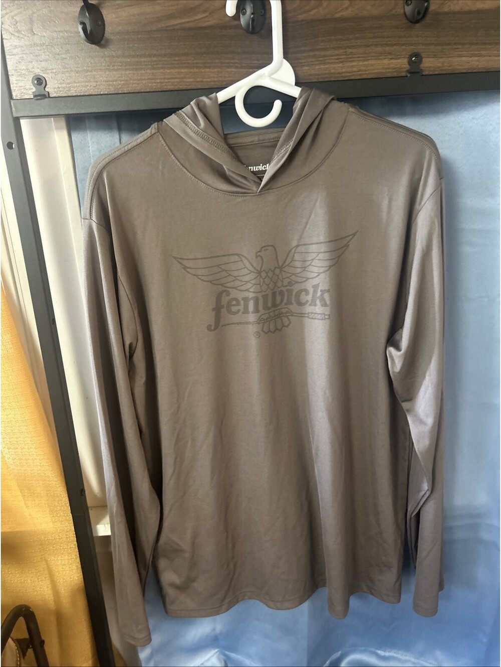 Brown Large Fenwick Fishing Lightweight Hooded Long sleeve Shirt